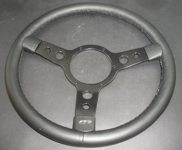 STEERING WHEEL - 14" - 3 SPOKE - LEATHER DISH BLACK