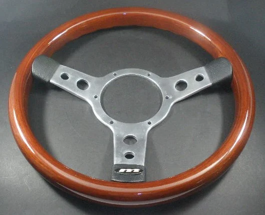 STEERING WHEEL - 13" - 3 SPOKE - WOOD RIM POLISHED