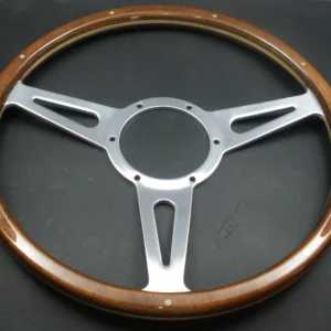 STEERING WHEEL - 14" - MOUNTNEY WOOD RIM - SEMI DISHED SLOTTED