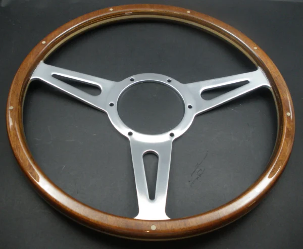 STEERING WHEEL - 14" - MOUNTNEY WOOD RIM - SEMI DISHED SLOTTED