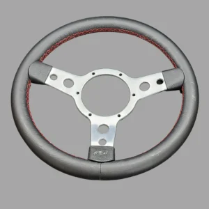 STEERING WHEEL - 13" - 3 SPOKE CLASSIC - LEATHER - RED STITCHING