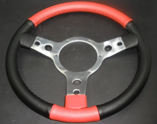 * VINYL 13" SEMI DISHED STEERING WHEEL BLACK AND RED